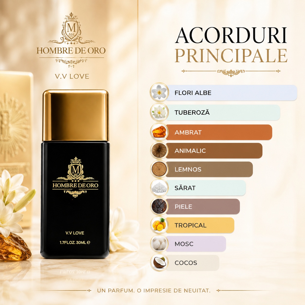 Acorduri principale V.V. Love Hombre de Oro parfum bărbat 30 ml