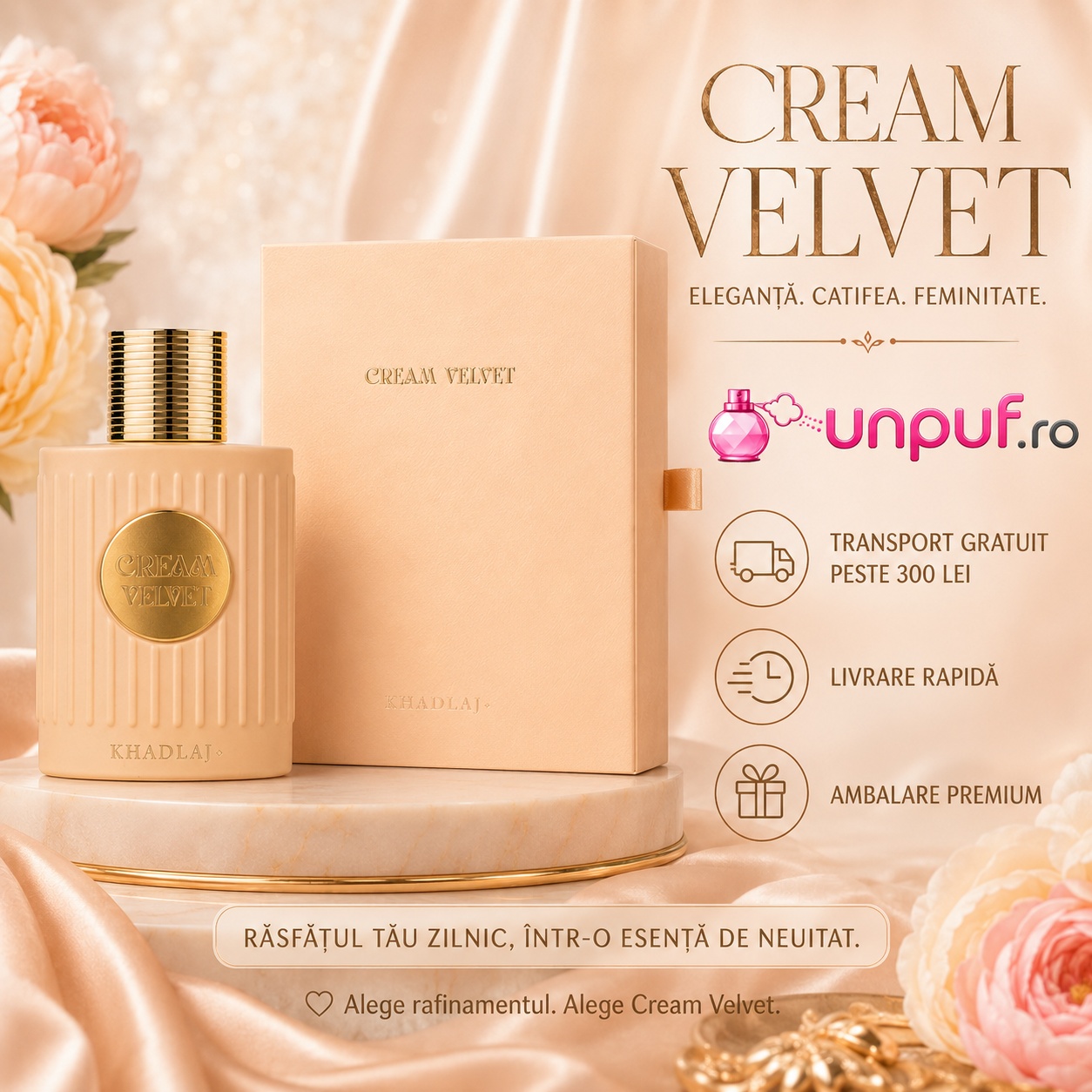 Cream Velvet Khadlaj parfum premium disponibil pe unpuf.ro cu transport gratuit peste 300 lei