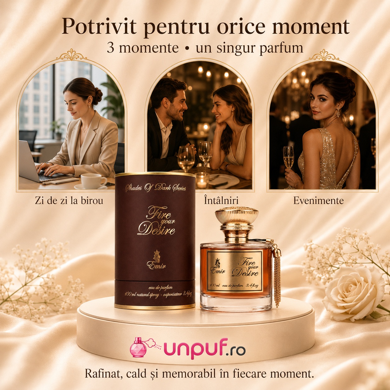 Emir Fire Your Desire potrivit pentru zi de zi la birou, &icirc;nt&acirc;lniri și evenimente