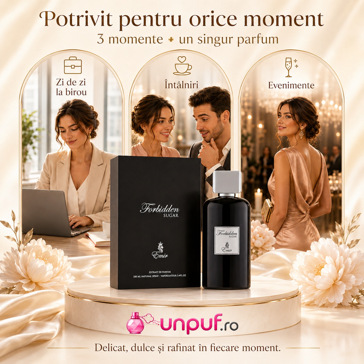 Forbidden Sugar Emir potrivit pentru zi de zi la birou, &icirc;nt&acirc;lniri și evenimente, parfum delicat dulce și rafinat