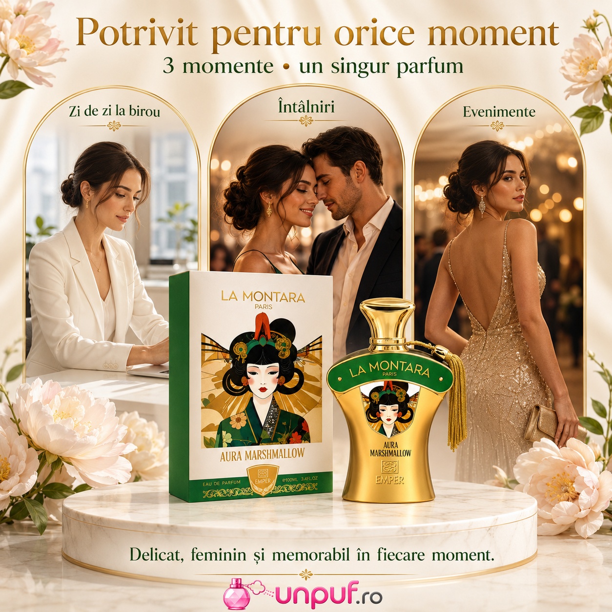 Parfum Aura Marshmallow Emper potrivit pentru zi de zi la birou, &icirc;nt&acirc;lniri și evenimente