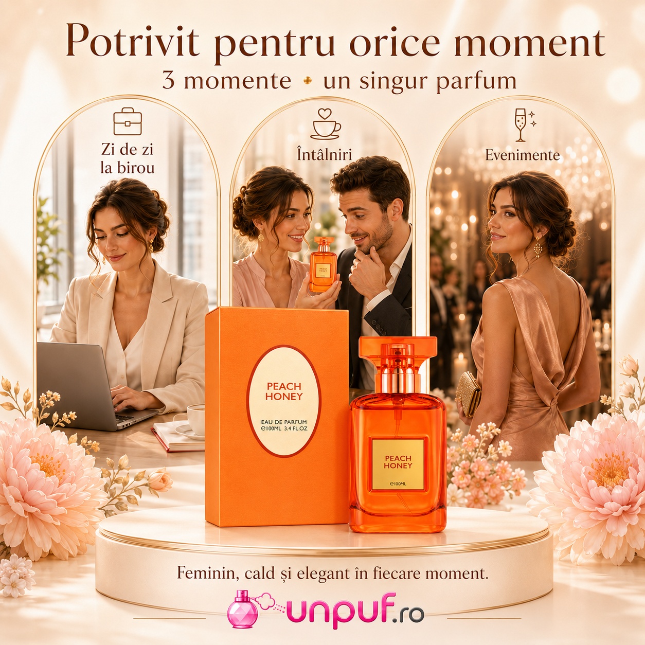Flavia Peach Honey potrivit pentru zi de zi, întâlniri, evenimente și seară