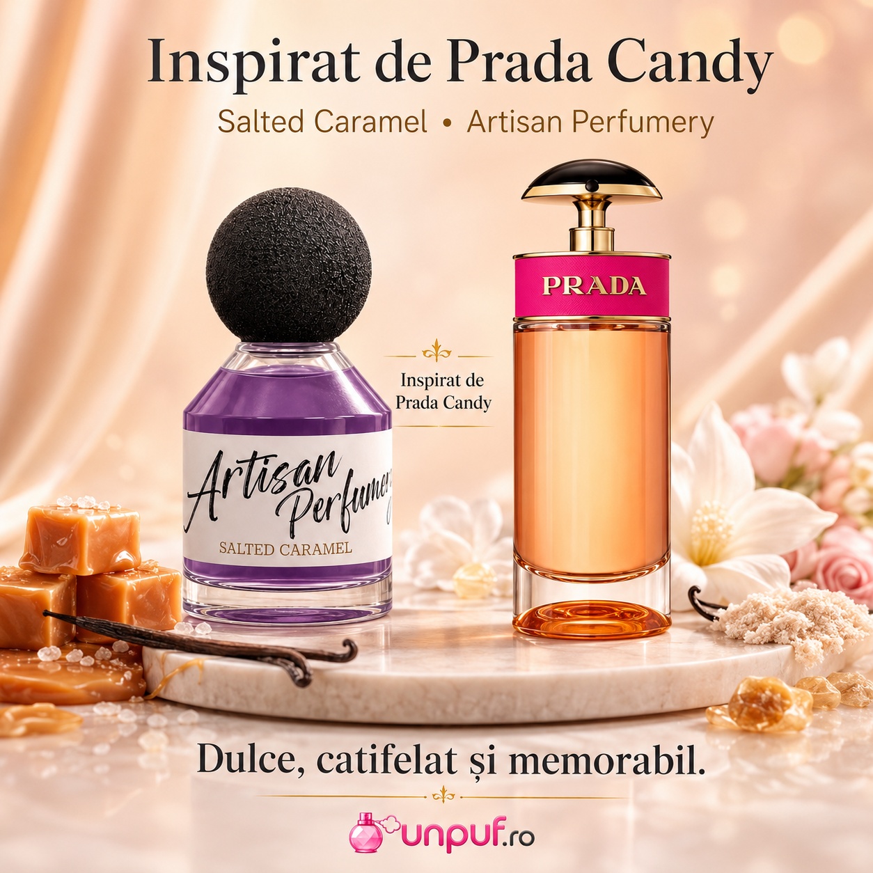 Salted Caramel Fragrance World inspirat de Prada Candy, parfum dulce catifelat și memorabil