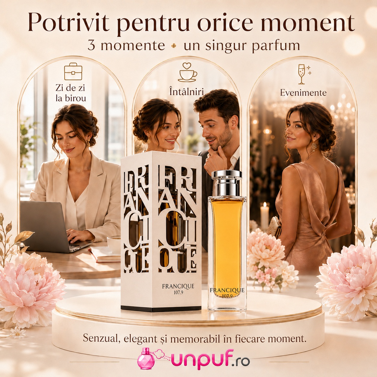 Parfum Francique 107.9 French Avenue potrivit pentru zi de zi la birou, &icirc;nt&acirc;lniri și evenimente