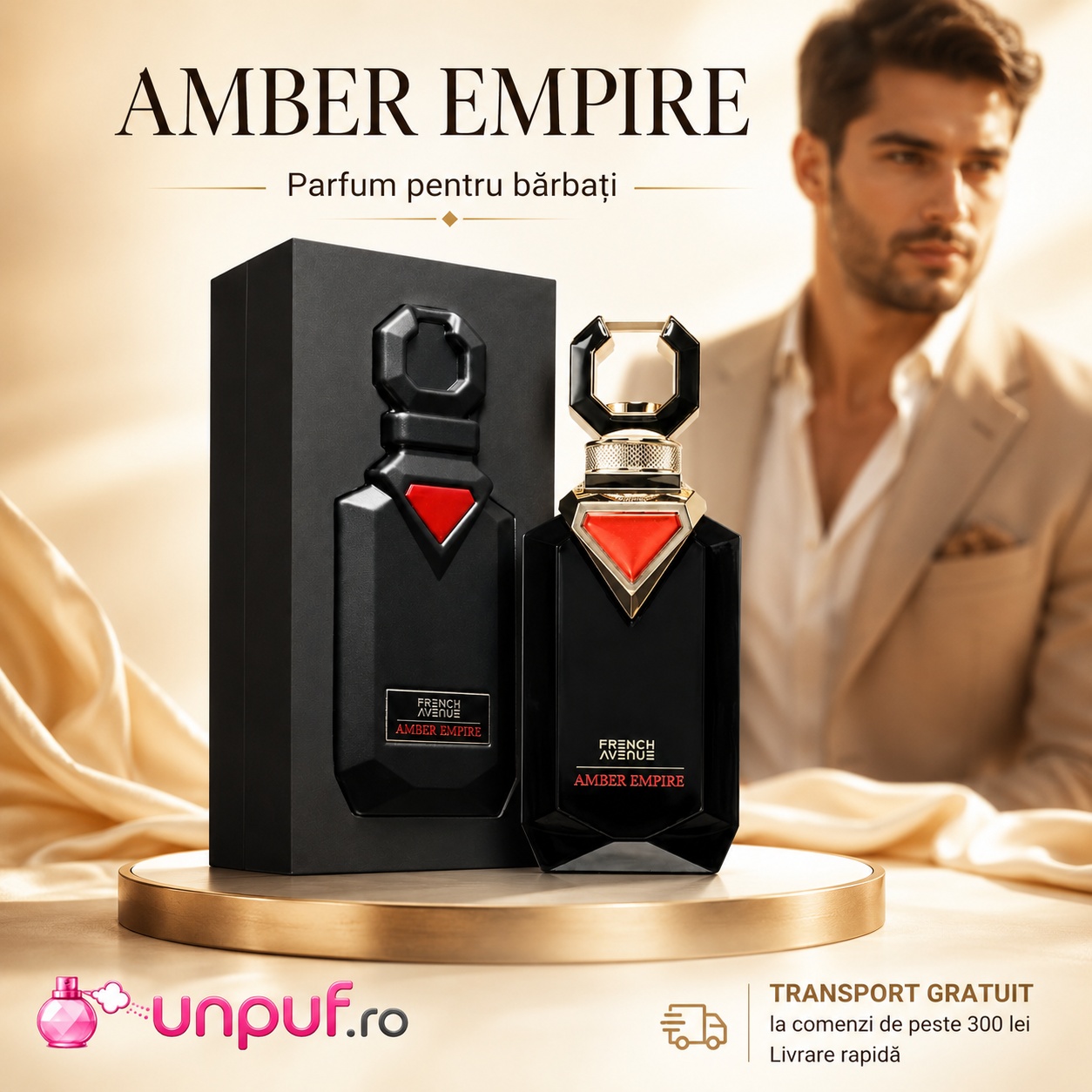 Amber Empire French Avenue parfum bărbătesc intens, ambrat, elegant și persistent, disponibil pe unpuf.ro