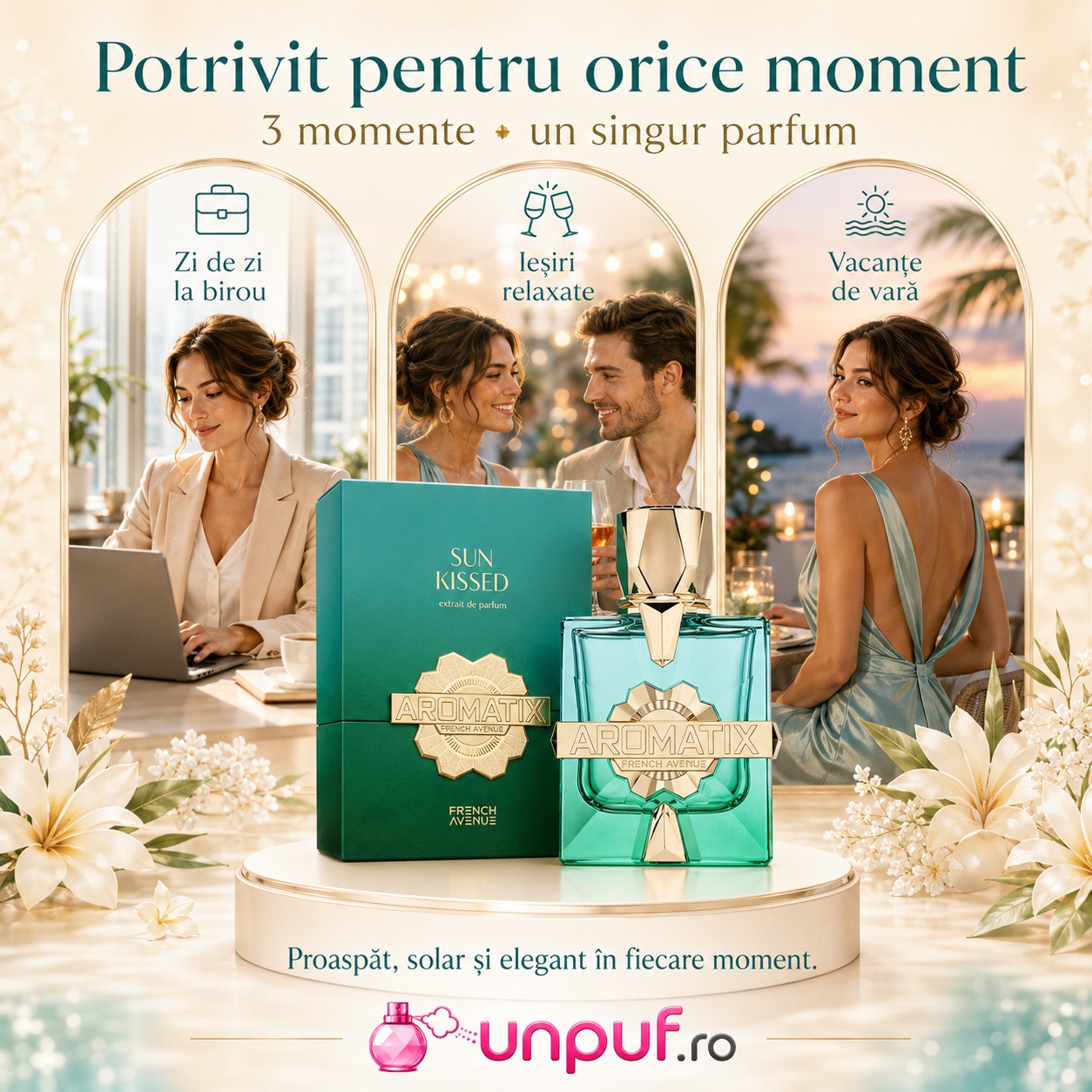 Parfum Aromatix Sun Kissed potrivit pentru zi de zi, birou, ieșiri relaxate și vacanțe de vară