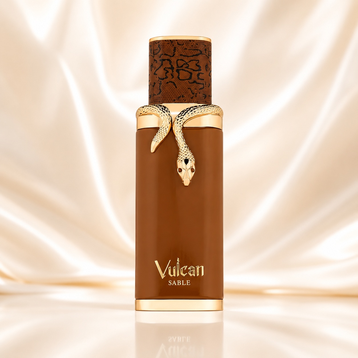 Vulcan Sable French Avenue parfum unisex 100 ml sticlă maro caramel cu detalii aurii și șarpe sculptural