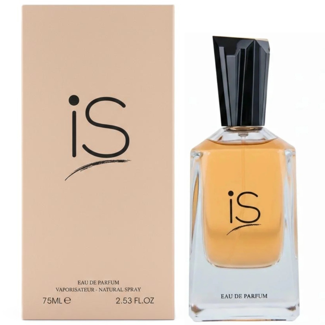 Parfum IS Fragrance World 75 ml imagine produs pe fundal alb cu flacon și cutie