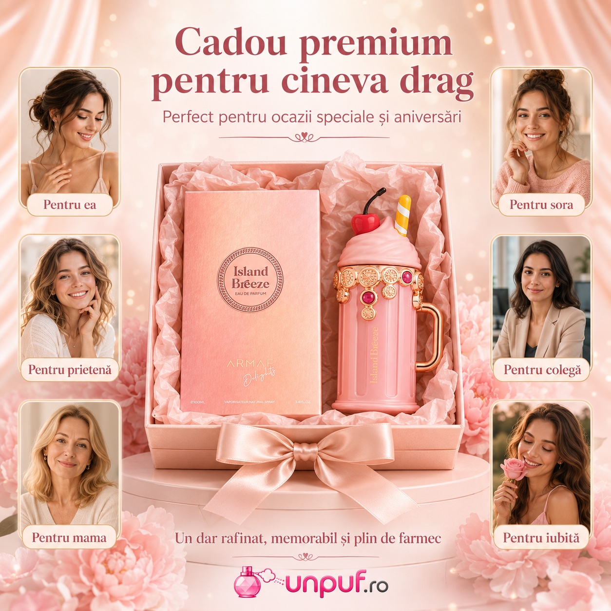 Island Breeze Armaf cadou premium pentru ea, soră, prietenă, colegă, mamă sau iubită, parfum roz elegant și memorabil