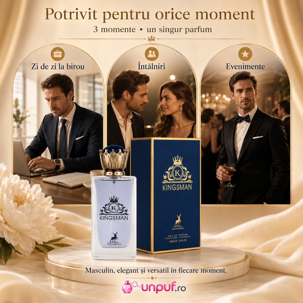 Kingsman Maison Alhambra potrivit pentru zi de zi la birou &icirc;nt&acirc;lniri și evenimente parfum bărbătesc elegant