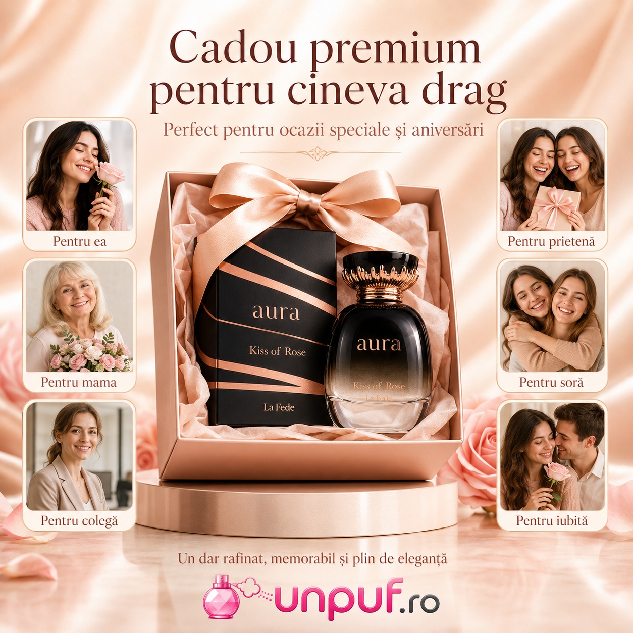 La Fede Aura Kiss Of Rose cadou premium pentru ea, mamă, soră, prietenă, colegă sau iubită