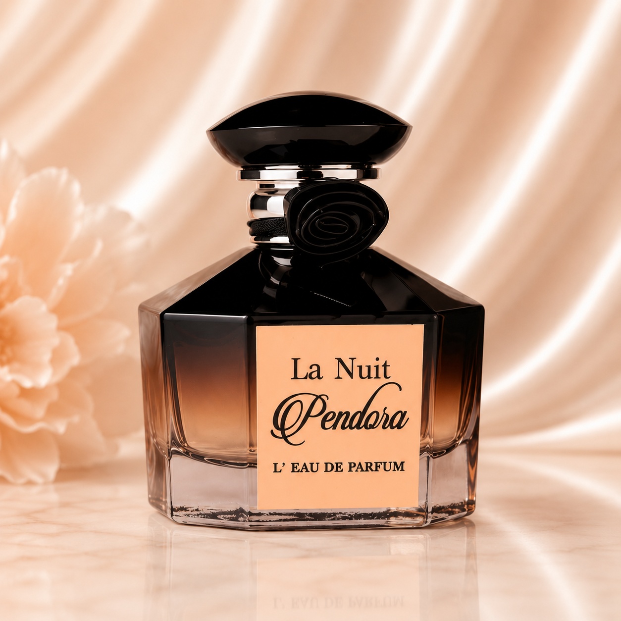 Flacon La Nuit Pendora Scents 100 ml negru piersică cu capac elegant și design feminin