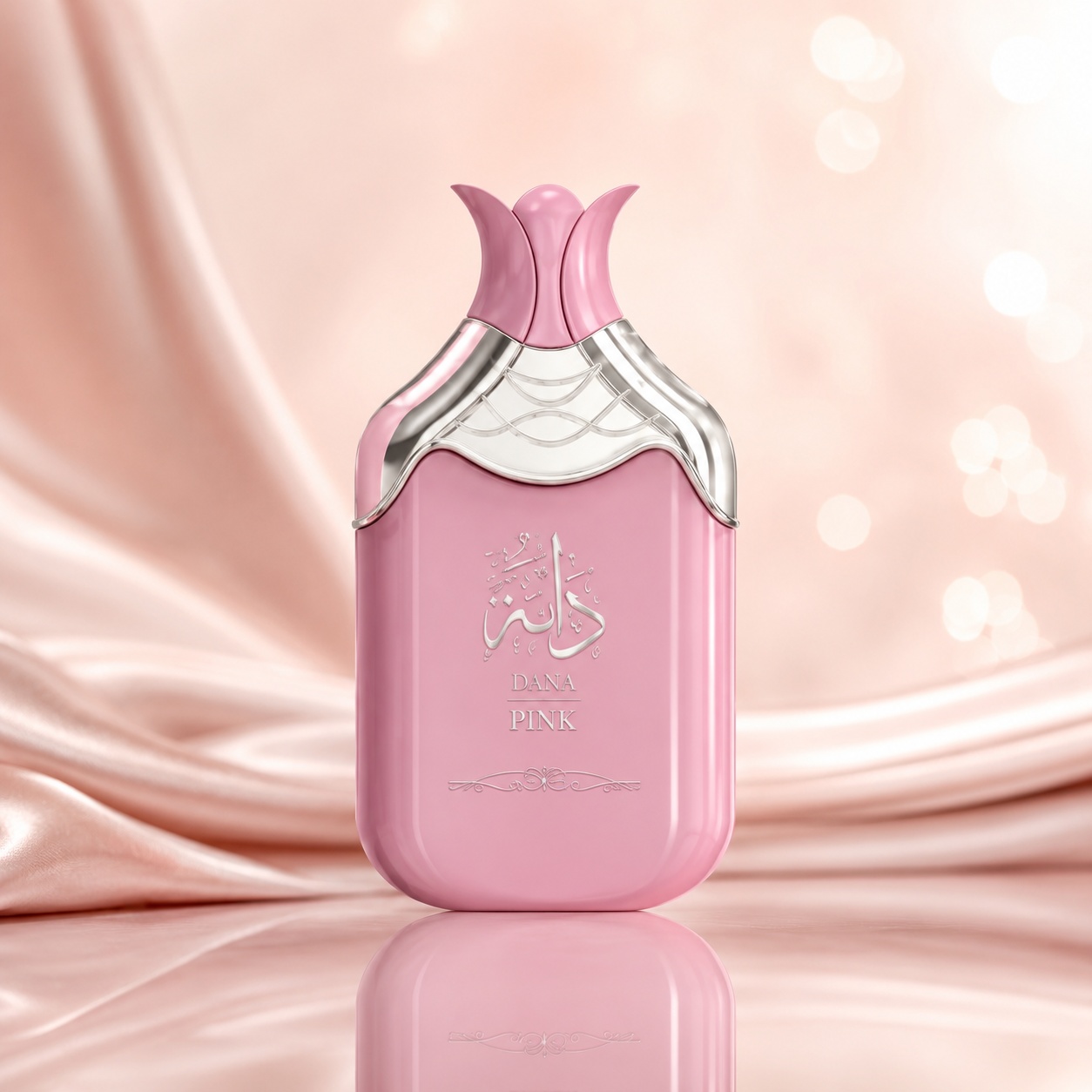 Sticlă parfum La Sera Dana Pink, parfum arabesc de damă cu design roz și detalii argintii