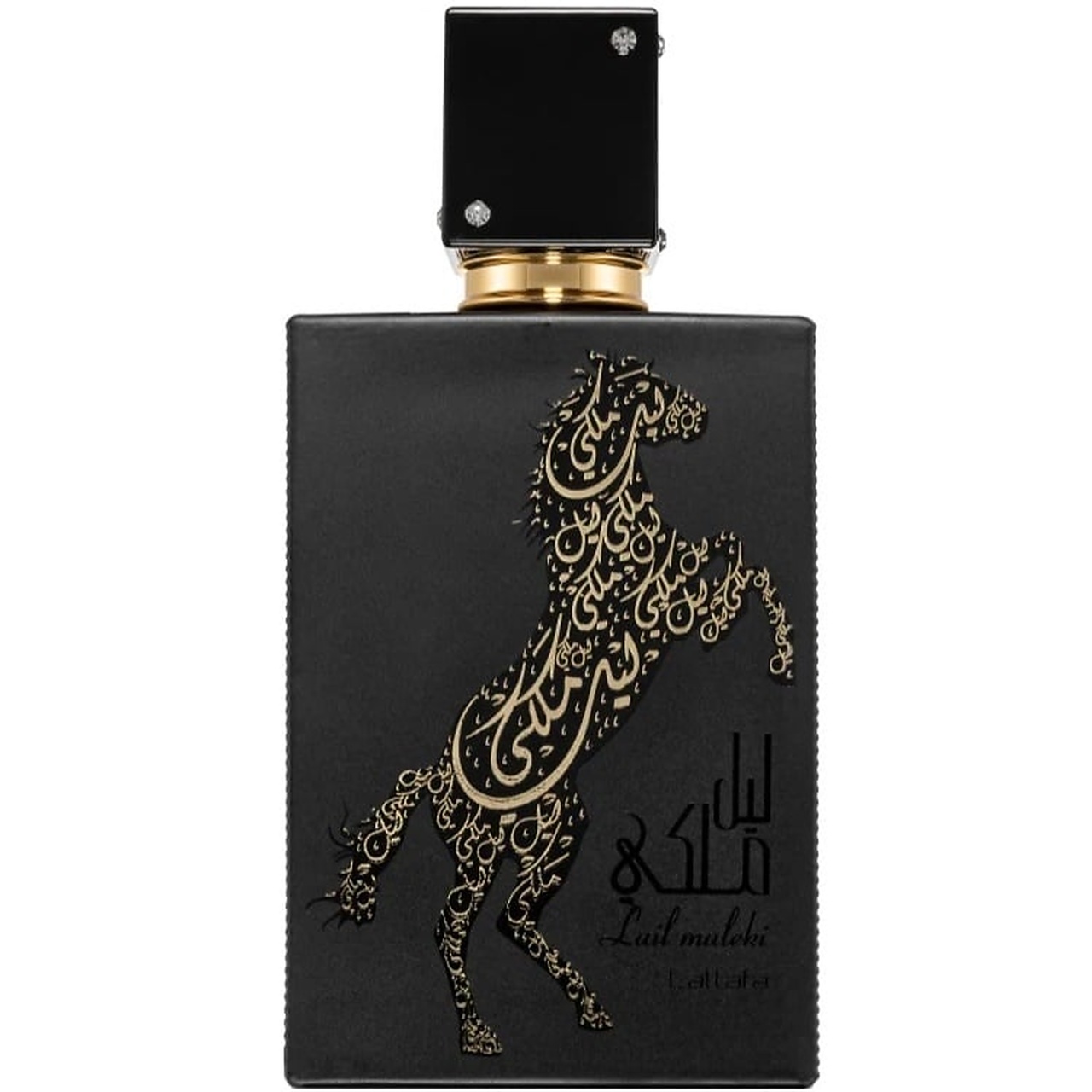 Flacon original Lail Maleki Lattafa 100 ml parfum unisex negru cu armăsar auriu