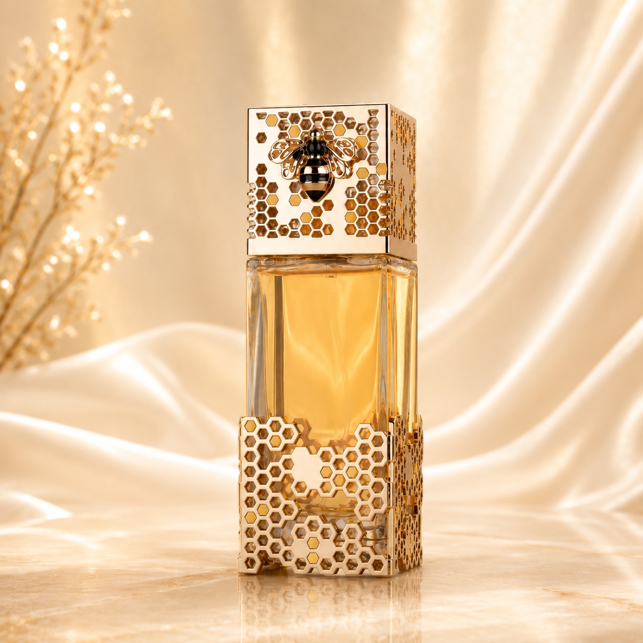 Flacon Lattafa Atheeri 100 ml parfum arăbesc damă cu capac decorat albină și detalii aurii premium