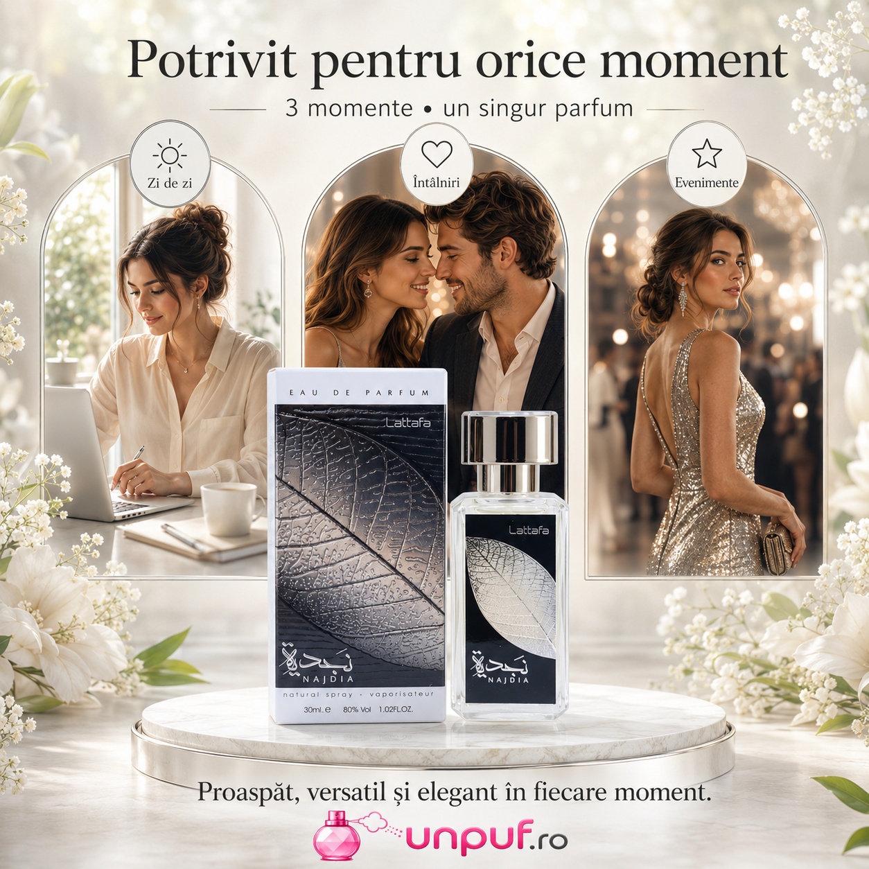 Lattafa Najdia 30 ml parfum potrivit pentru zi de zi, întâlniri și evenimente, proaspăt, versatil și elegant