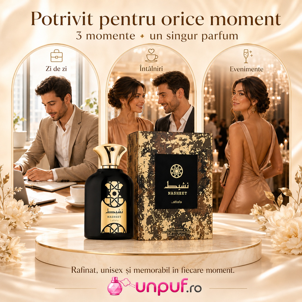 Lattafa Nasheet parfum potrivit pentru zi de zi &icirc;nt&acirc;lniri și evenimente cu aromă rafinată unisex și memorabilă