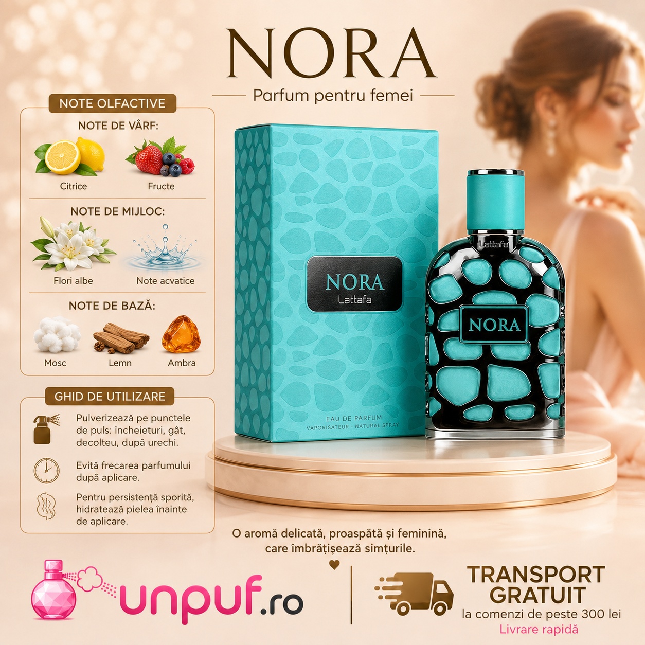 Note olfactive și ghid de utilizare Lattafa Nora 100 ml
