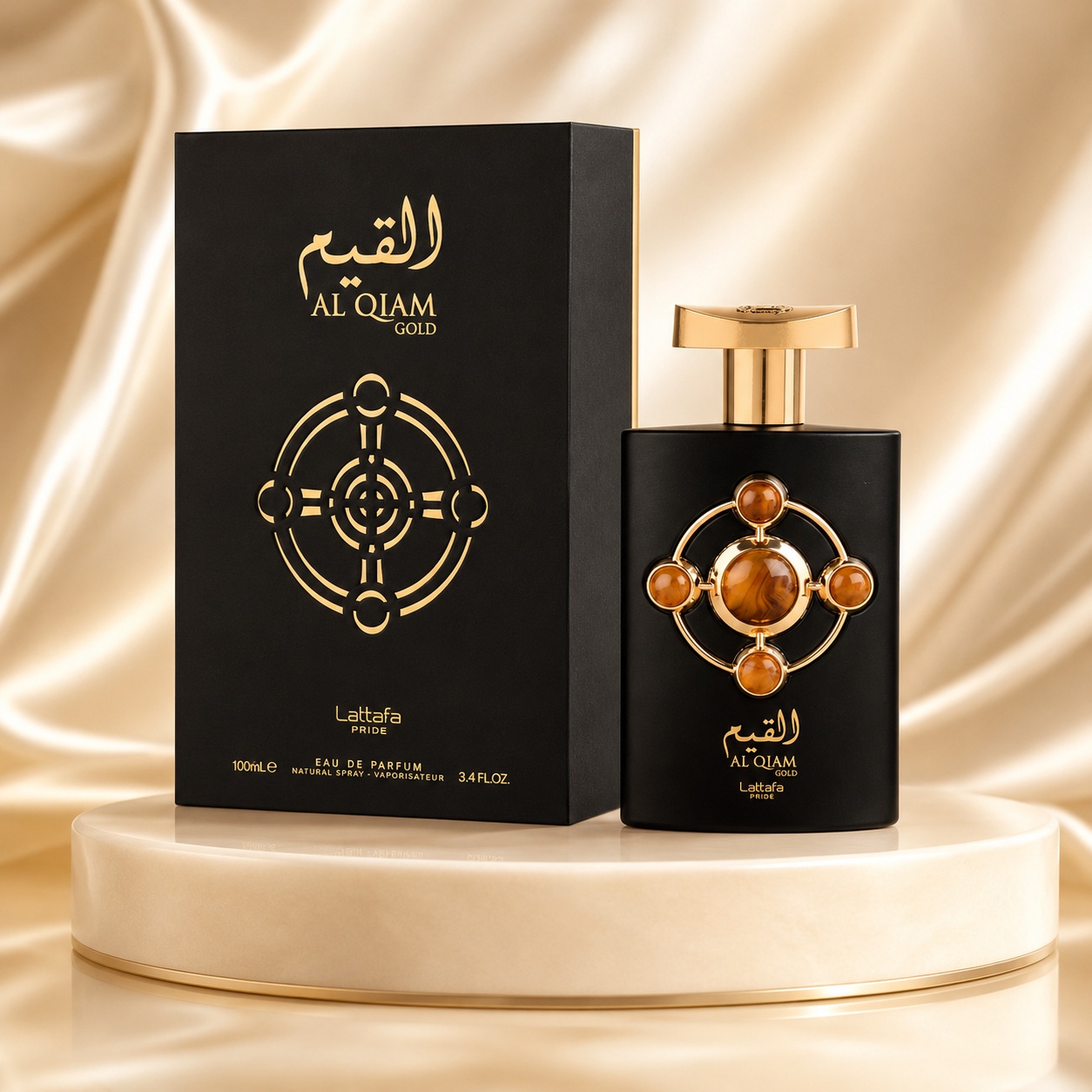 Parfum Arăbesc Lattafa Pride Al Qiam Gold EDP 100 ml Unisex cu sticlă neagră mată și cutie premium