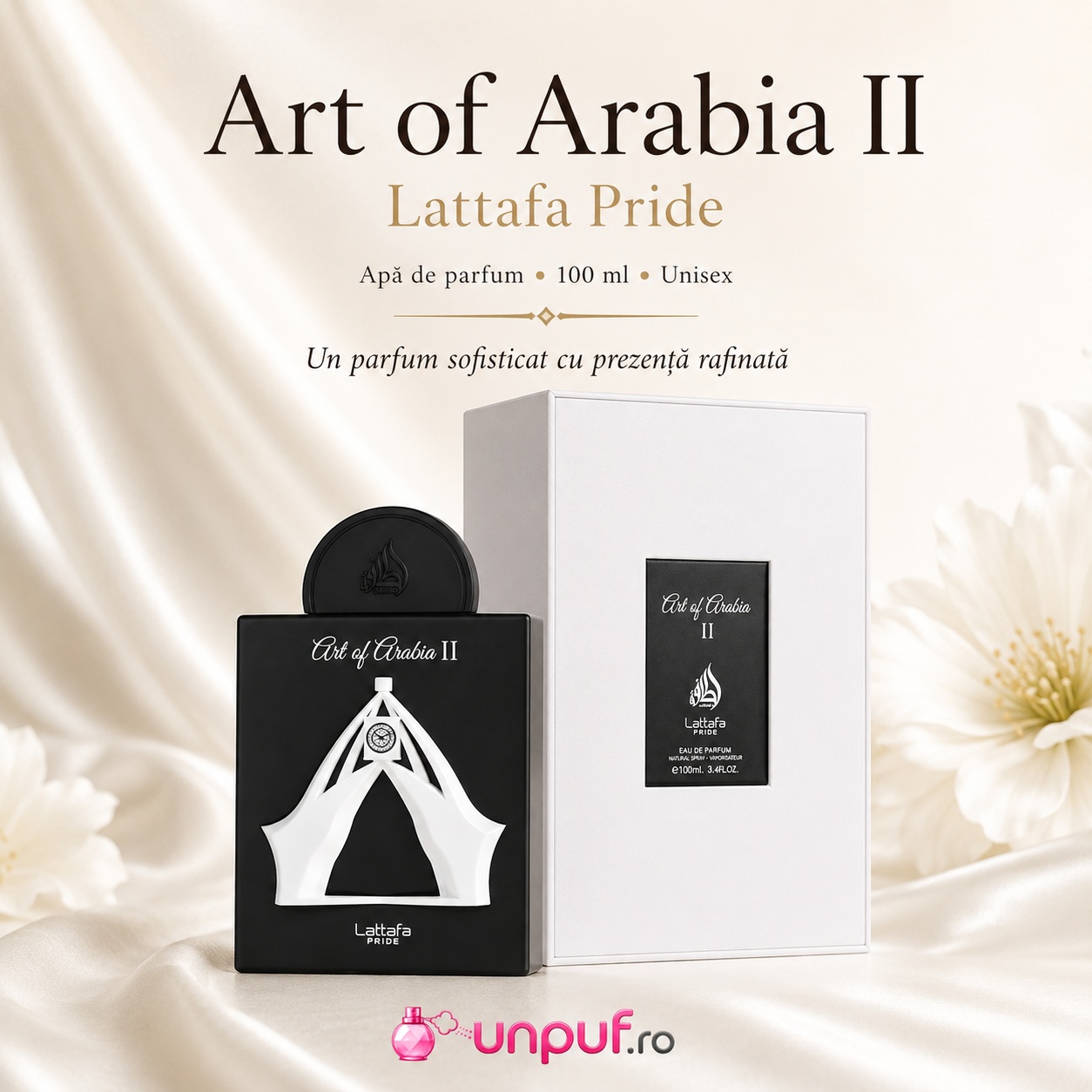 Parfum Arăbesc Lattafa Pride Art Of Arabia II EDP 100 ml Unisex cu sticlă neagră și cutie premium albă