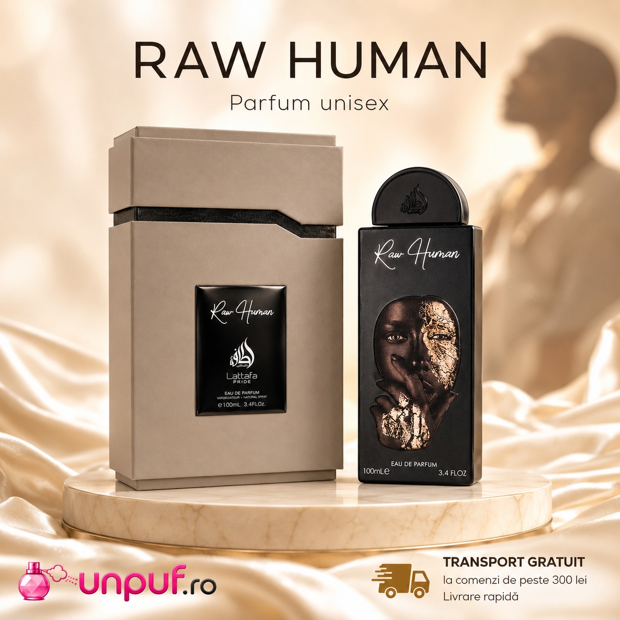 Raw Human Lattafa Pride parfum unisex cu transport gratuit la comenzi de peste 300 lei unpuf.ro