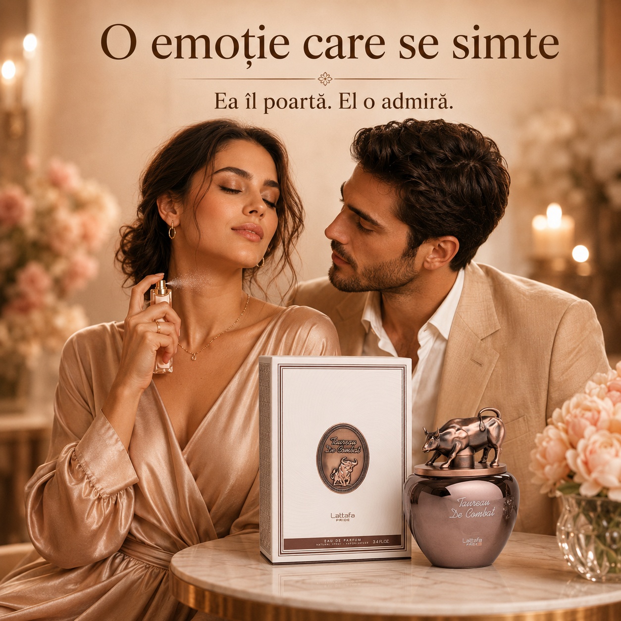 Lattafa Pride Taurean De Combat parfum romantic unisex cu aromă elegantă, ea &icirc;l poartă, el o admiră