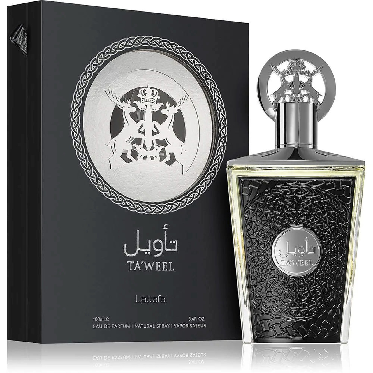 Parfum Lattafa Taweel 100 ml apă de parfum unisex cu flacon original negru și cutie neagră Lattafa
