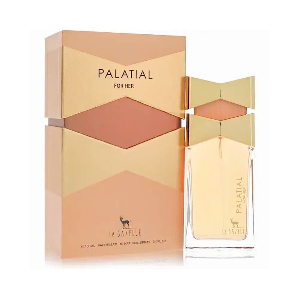 Imagine produs Le Gazelle Palatial For Her 100 ml pe fundal alb, flacon și cutie parfum Eau de Parfum