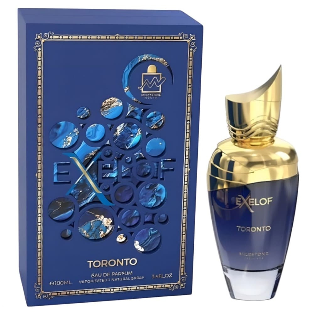 Milestone Exelof Toronto 85 ml sticlă și cutie pe fundal alb