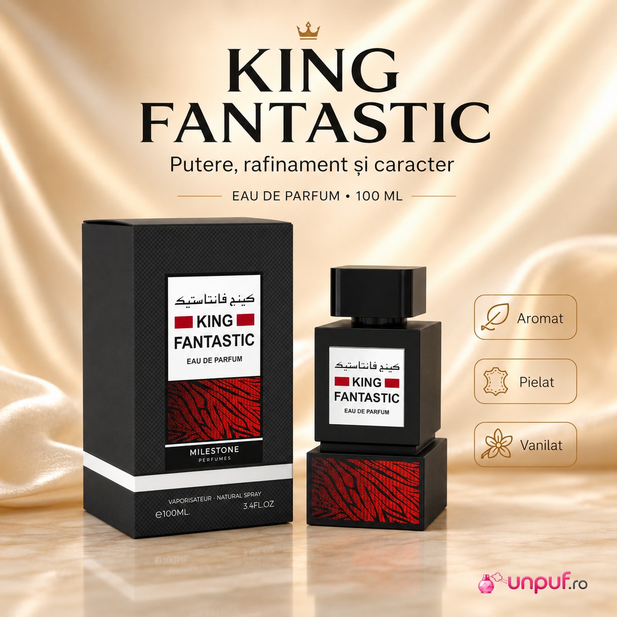 Prezentare parfum Milestone King Fantastic cu mesaj putere rafinament și caracter, parfum arabesc pentru bărbați