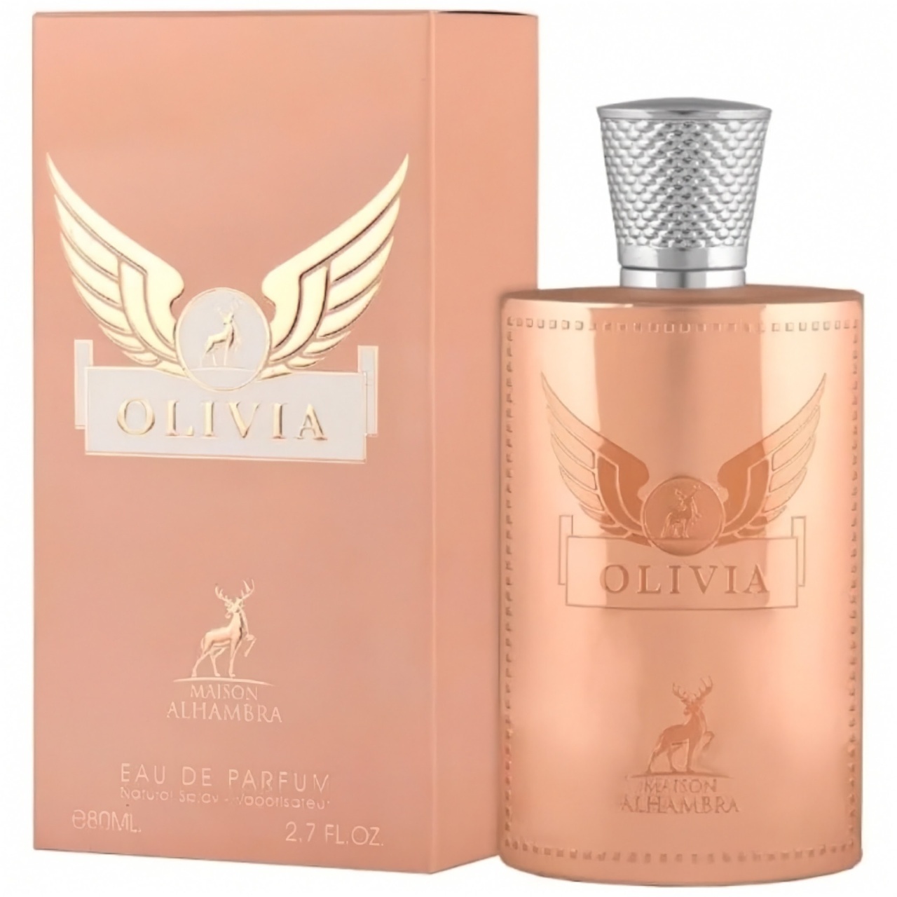 Olivia Maison Alhambra 80 ml sticlă și cutie produs pe fundal alb