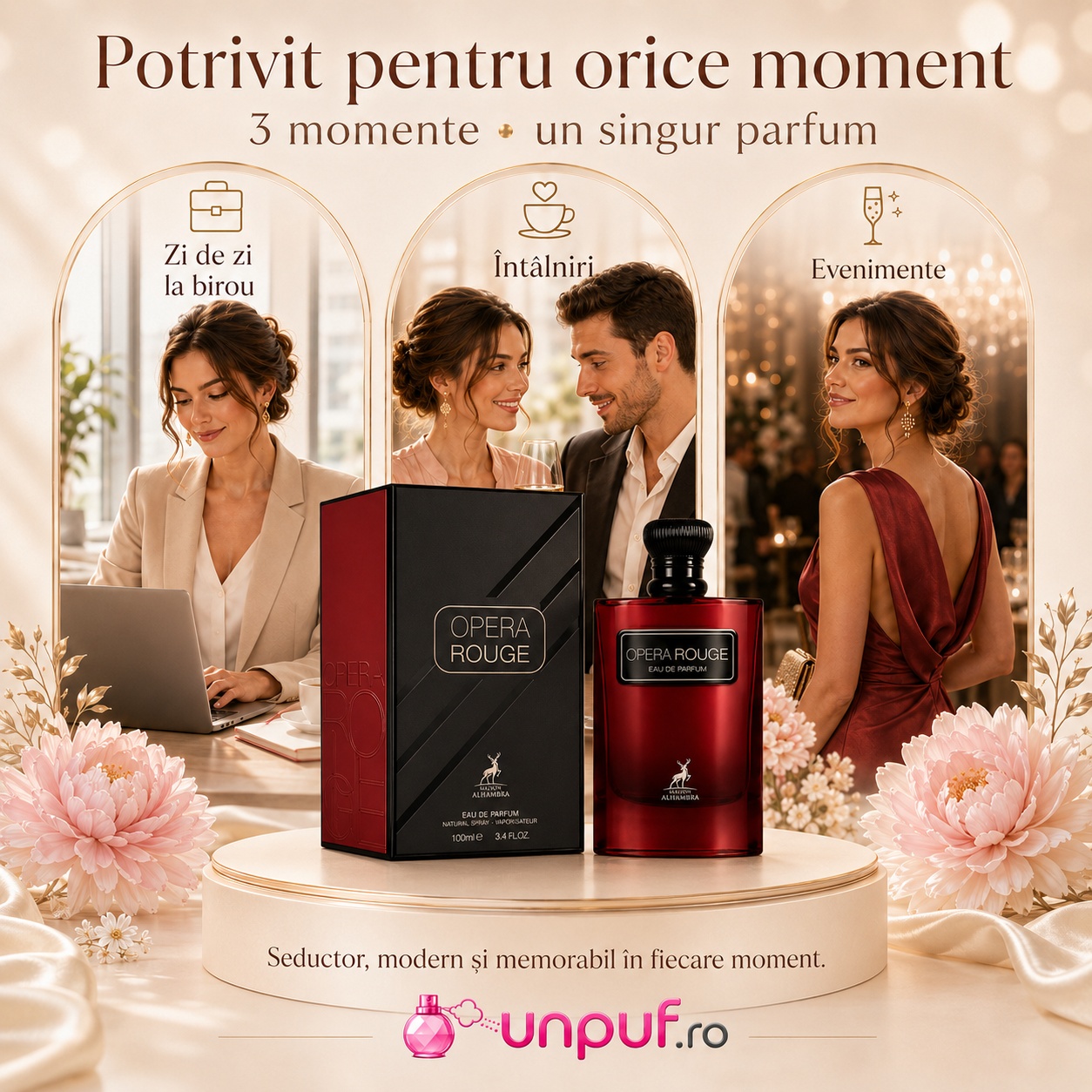 Parfum Opera Rouge Maison Alhambra potrivit pentru zi de zi la birou, &icirc;nt&acirc;lniri și evenimente elegante