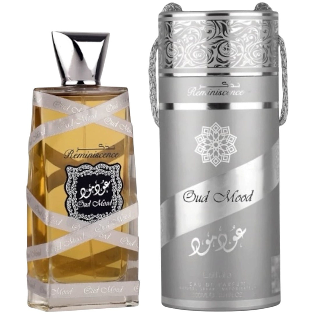 Cutie originală Oud Mood Reminiscence Lattafa 100 ml și flacon parfum arăbesc unisex
