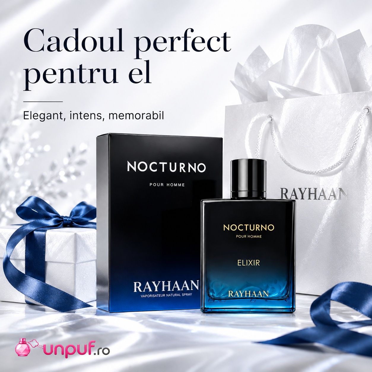 Rayhaan Nocturno Men cadou perfect pentru el, parfum elegant intens și memorabil
