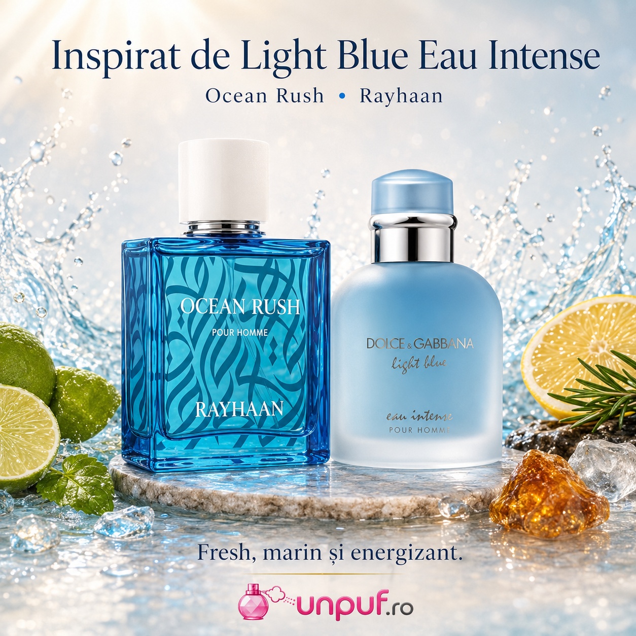 Rayhaan Ocean Rush Men inspirat de Light Blue Eau Intense parfum fresh marin și energizant