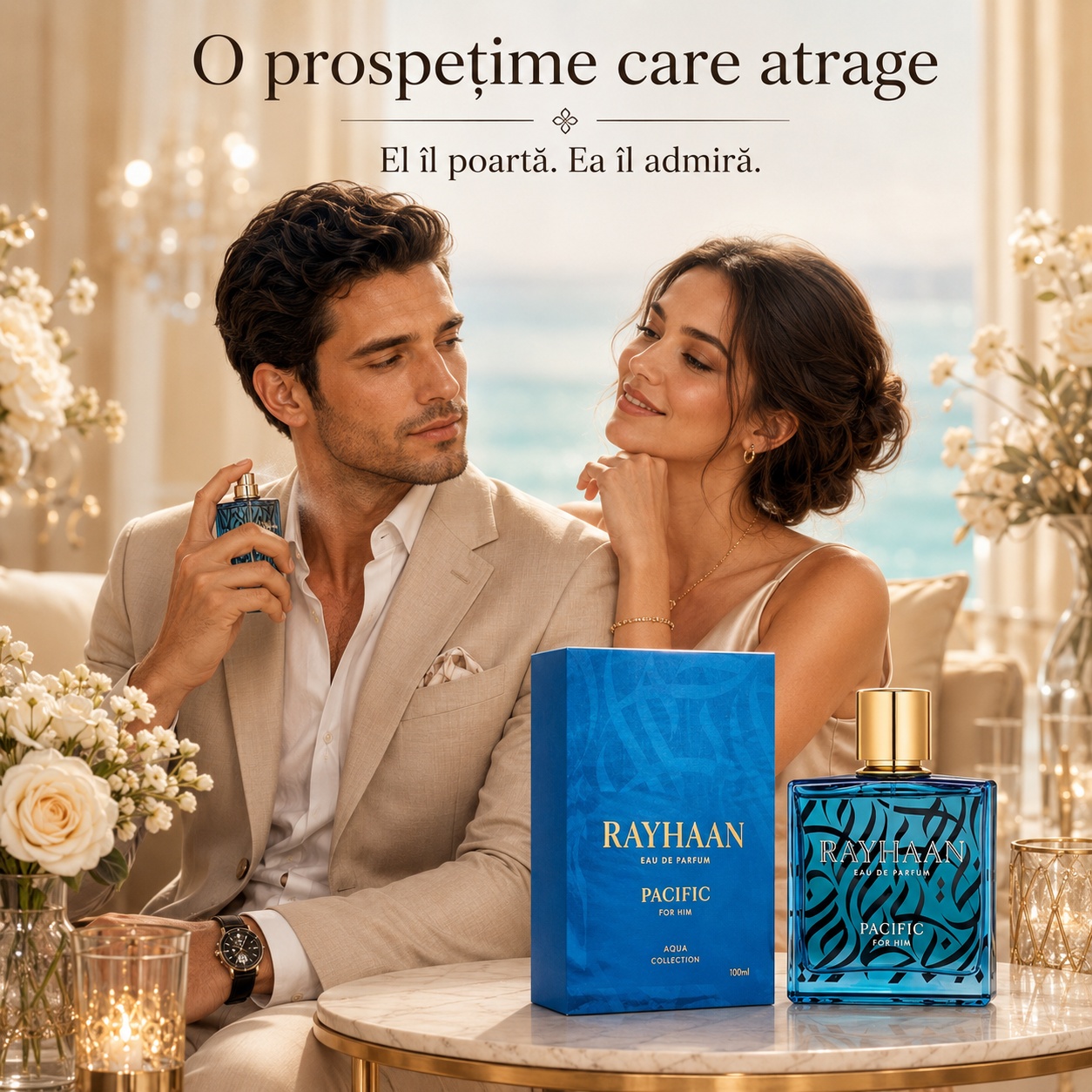 Rayhaan Pacific Men parfum bărbătesc fresh, marin și elegant, cu prospețime care atrage