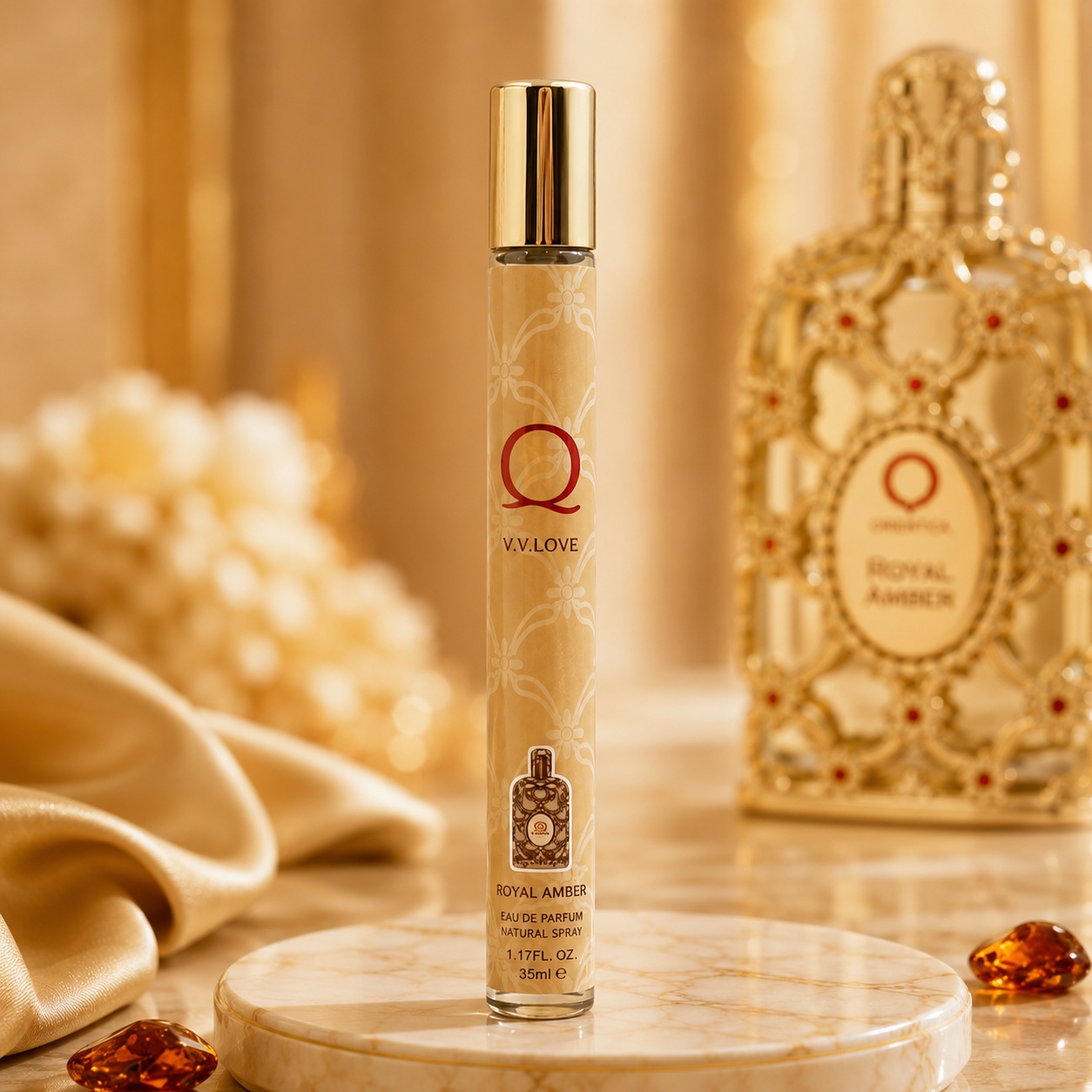Royal Amber V.V. Love parfum unisex 35 ml sticlă aurie elegantă cu design premium