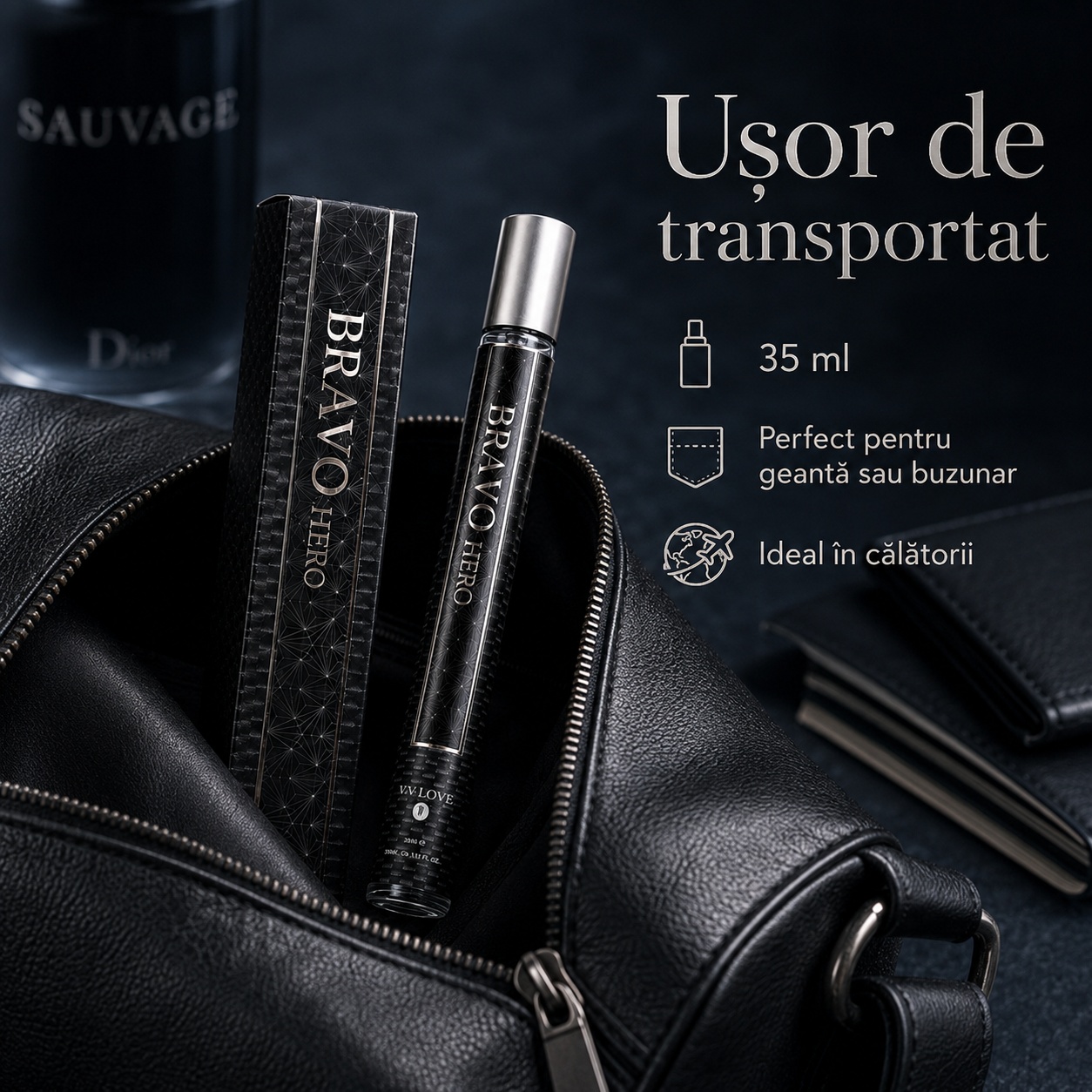 Parfum Bravo Hero 35 ml ușor de transportat perfect pentru geantă rucsac și călătorii
