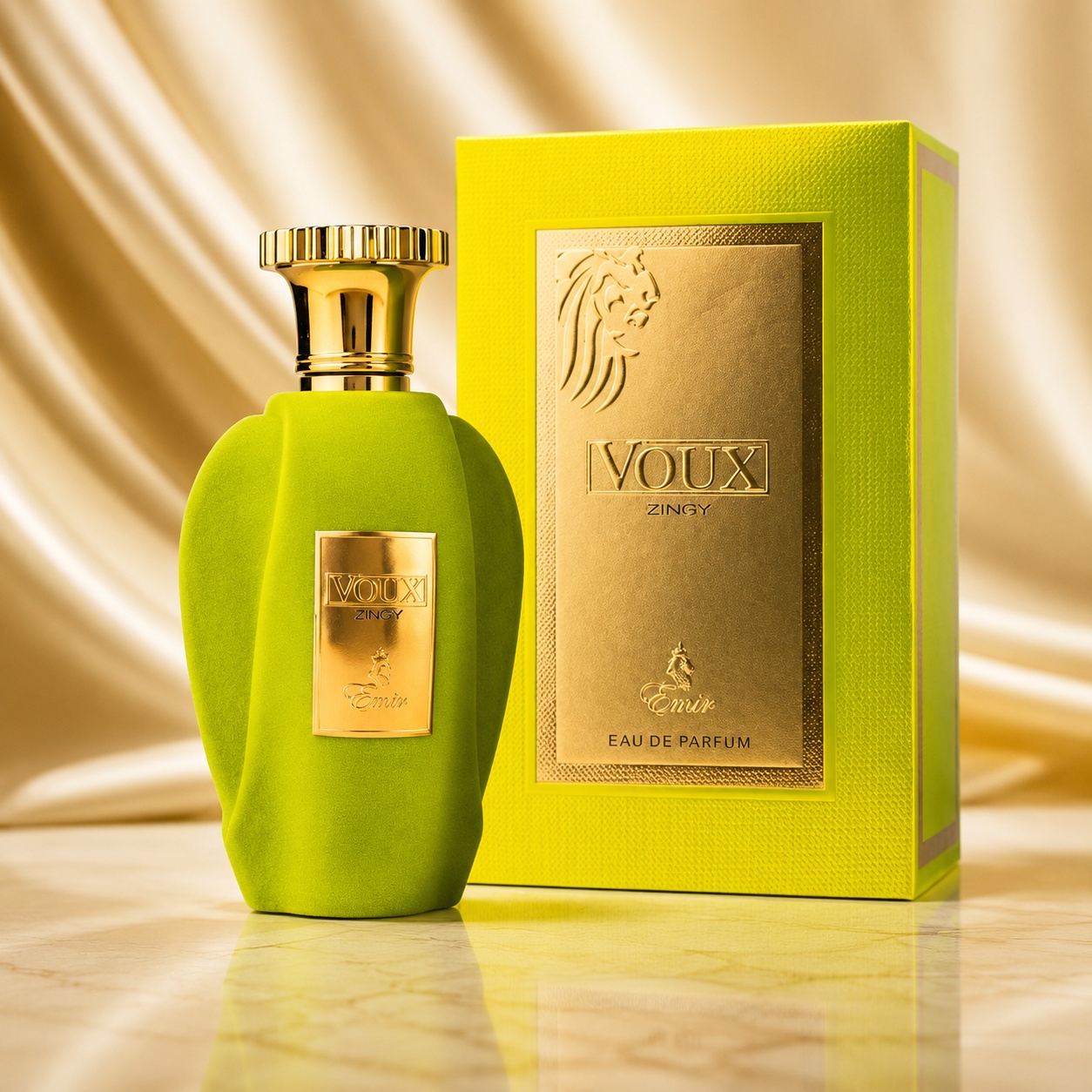 Parfum Arăbesc Voux Zingy Emir 100 ml Apă de Parfum Unisex cu sticlă verde și cutie premium aurie