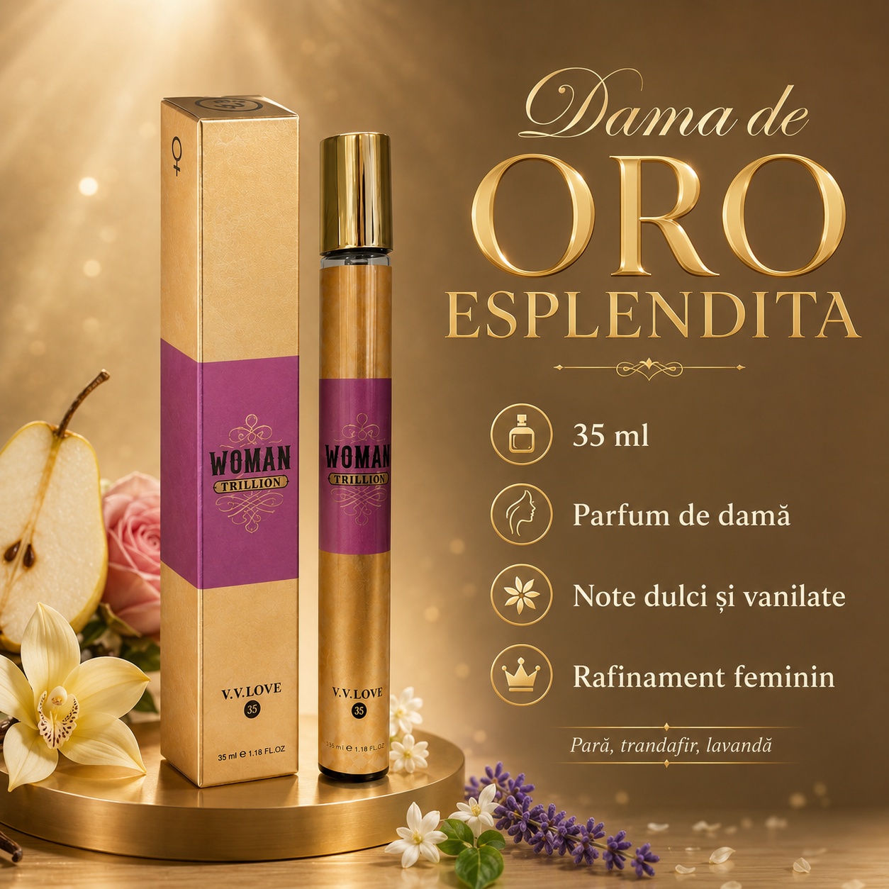 Dama de Oro Esplendida V.V. Love 35 ml parfum damă cu note dulci vanilate florale și moscate