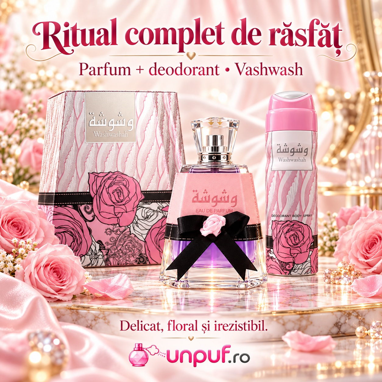 Ritual complet Washwashah Lattafa parfum și deodorant spray pentru prospețime feminină