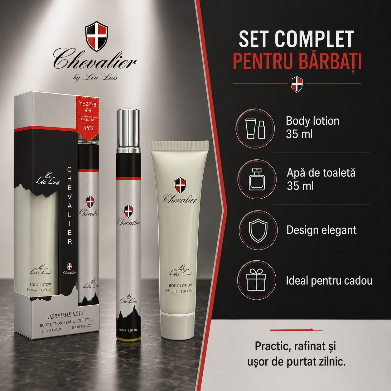 Set Chevalier complet pentru bărbați, body lotion 35 ml și apă de toaletă 35 ml