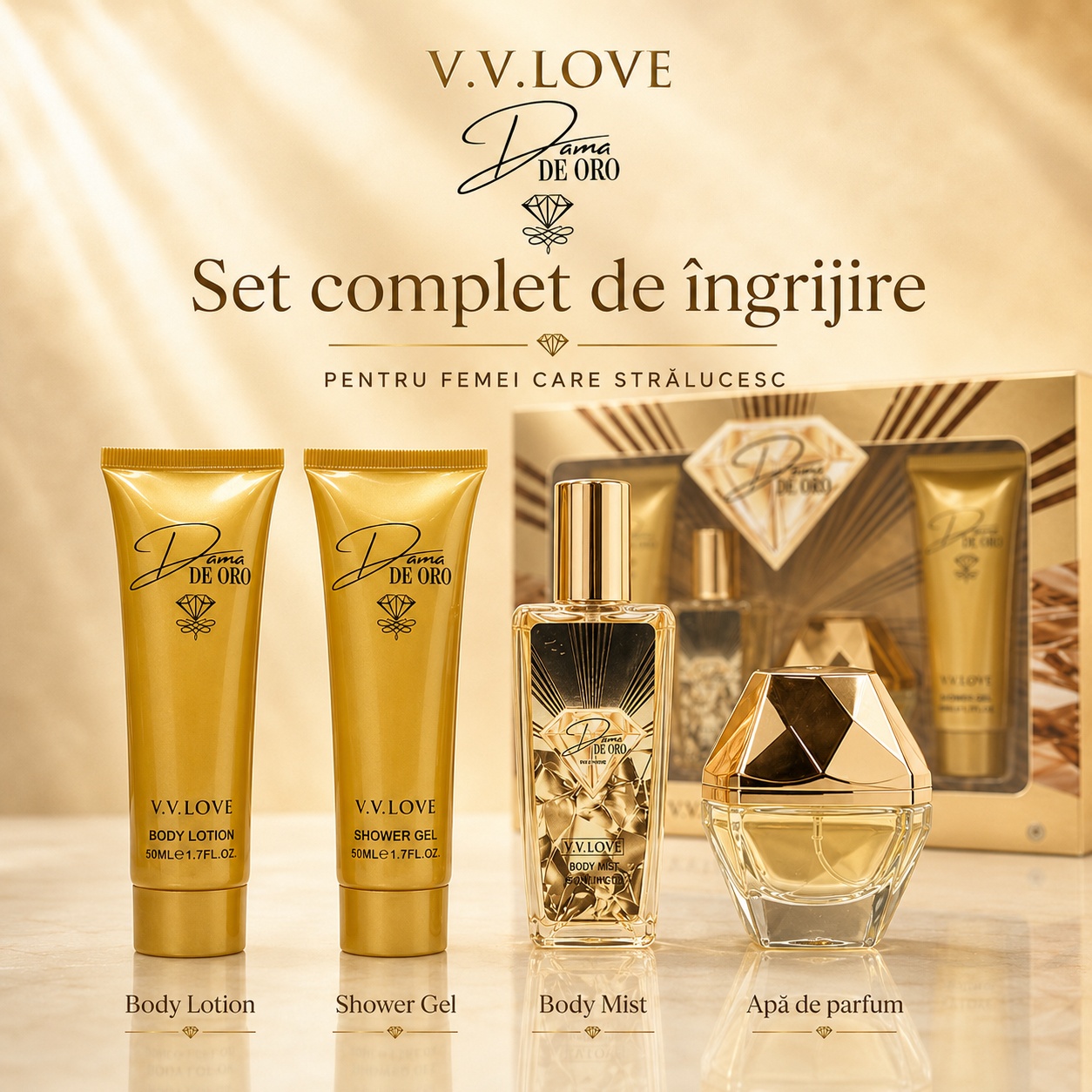 Set complet de &icirc;ngrijire V.V. Love Dama de Oro