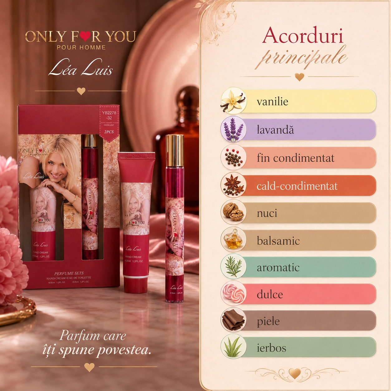 Acorduri principale Only For You vanilie lavandă fin condimentat cald condimentat nuci balsamic aromatic dulce piele ierbos