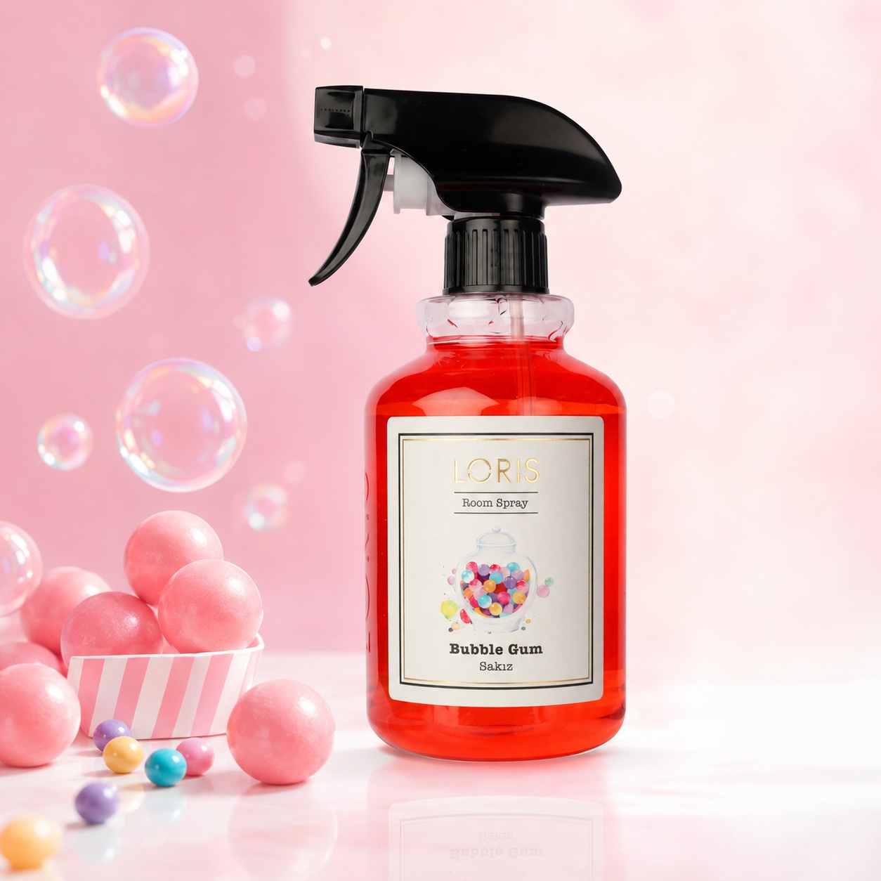 Spray Odorizant Loris Pafum Bubble Gum 500 ml pentru cameră hol baie și auto aromă dulce de gumă de mestecat