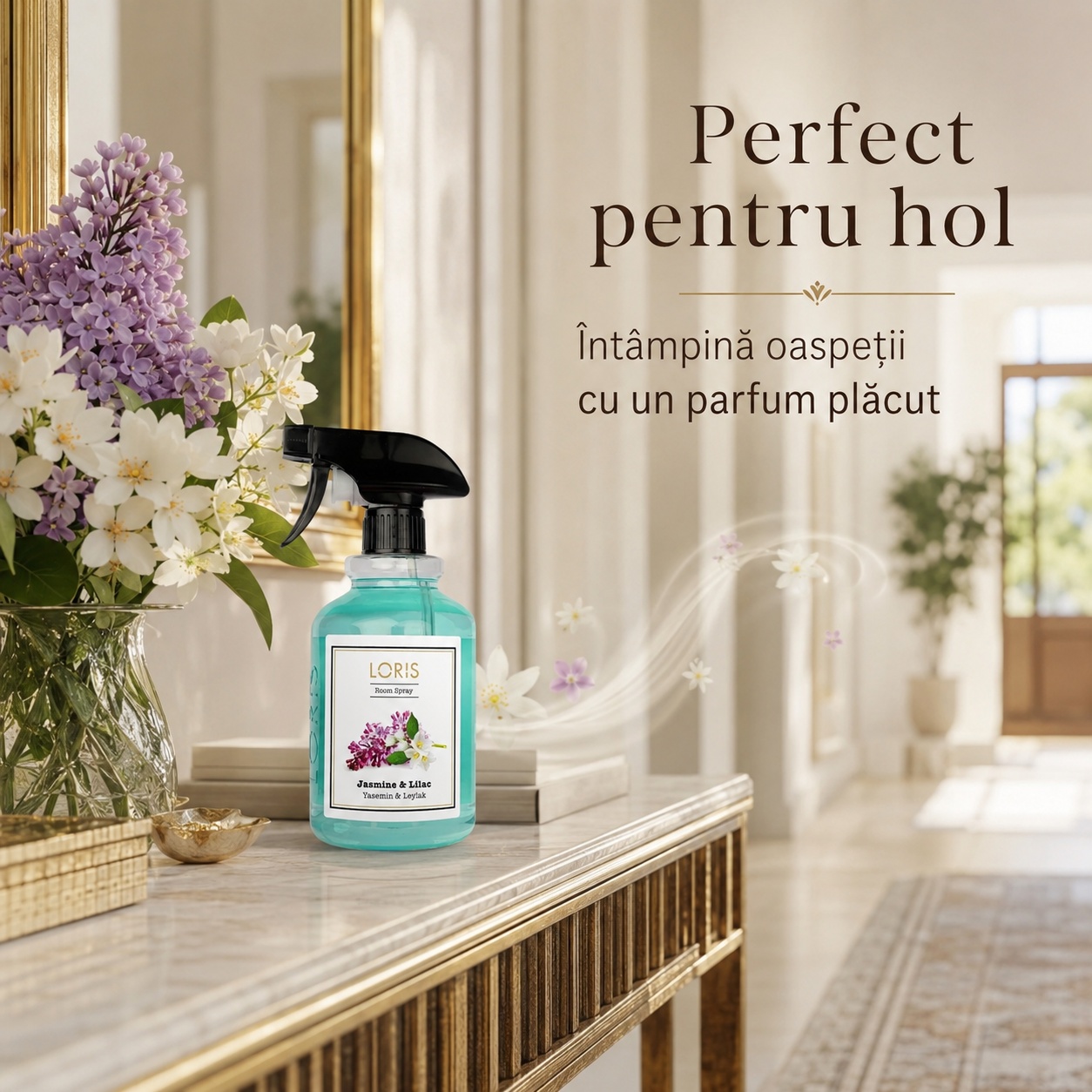 Spray Odorizant Loris Pafum Jasmine și Lilac perfect pentru hol parfum plăcut pentru oaspeți