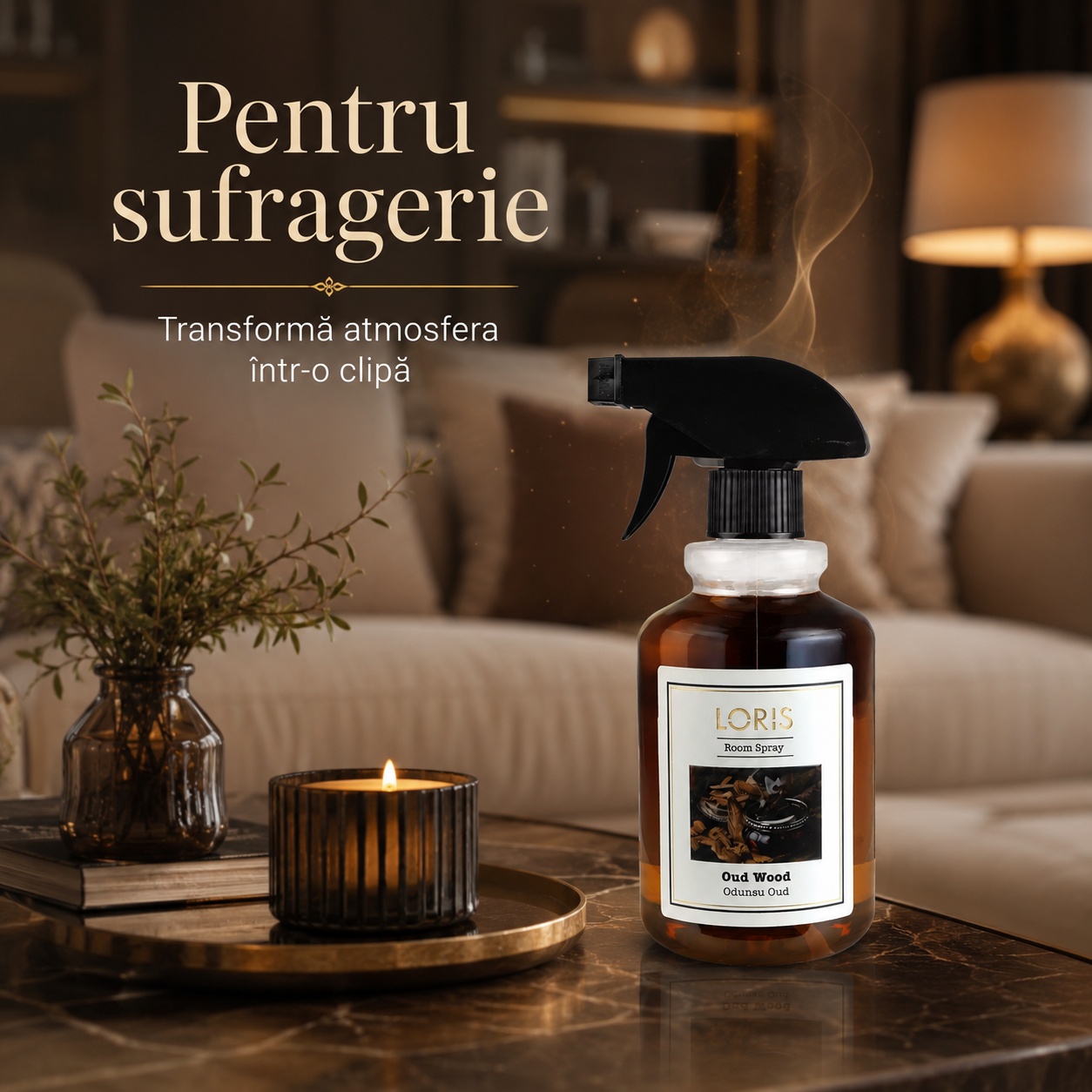 Loris Pafum Oud Wood parfum ambiental lemnos pentru sufragerie și dormitor