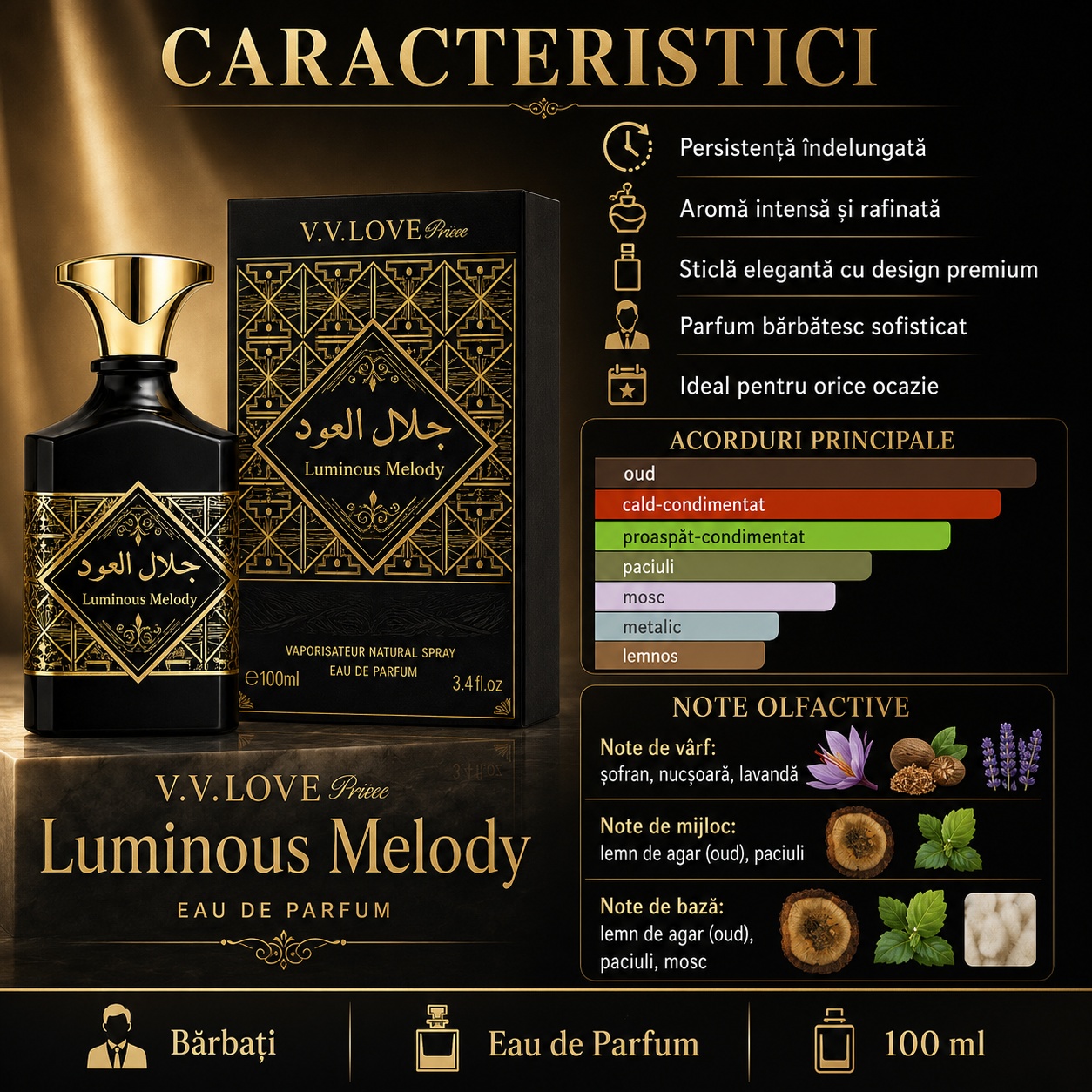 Caracteristici VV Love Luminous Melody parfum arăbesc bărbați 100 ml