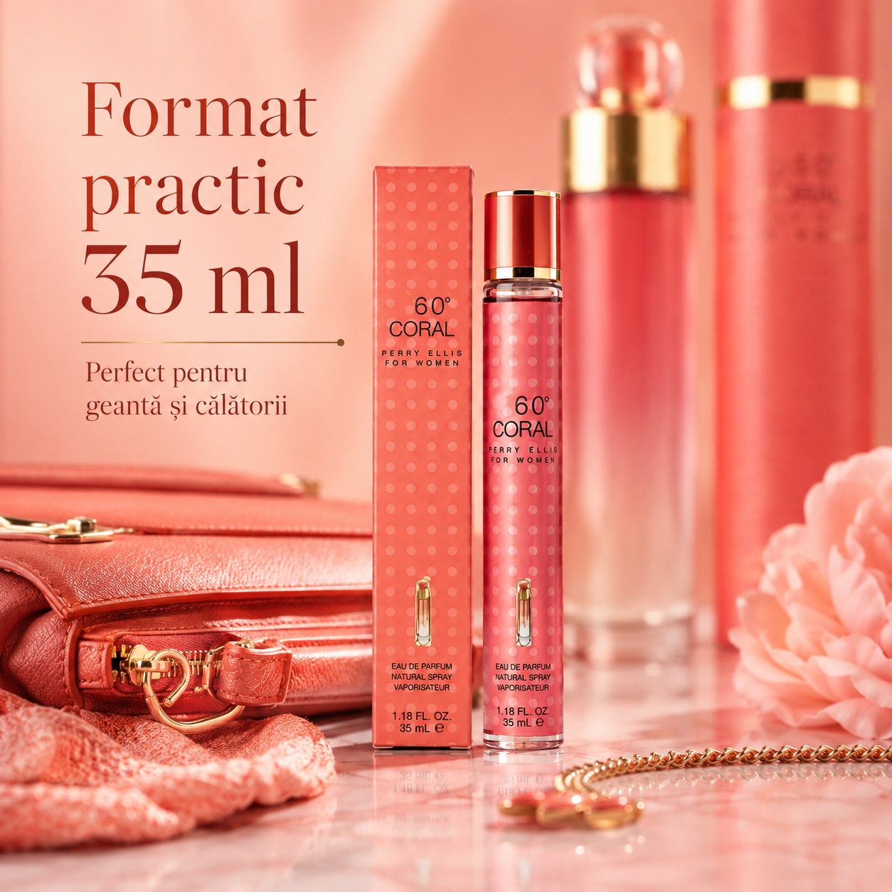 60 Coral For Women 35 ml format practic perfect pentru geantă și călătorii