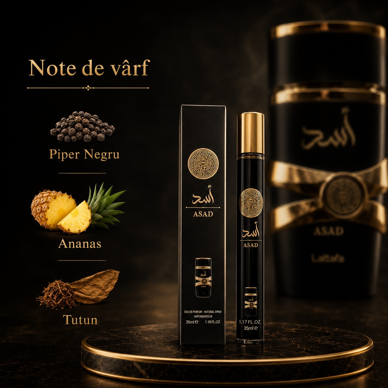 Note de v&acirc;rf Asad 35 ml piper negru ananas și tutun